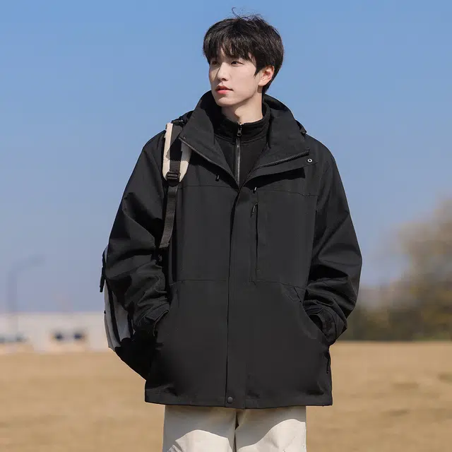 顶峰保罗 山系户外机能运动登山可拆卸抓绒内胆工装冲锋连帽上衣三合一多口袋宽松百搭舒适两件套 防风防泼水保暖耐磨夹克外套 男女同款