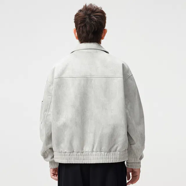 顶峰保罗 美式潮牌翻领麂皮绒工装上衣无性别主义直筒纯色高街宽松大码休闲高级感百搭长袖飞行夹克 男女同款