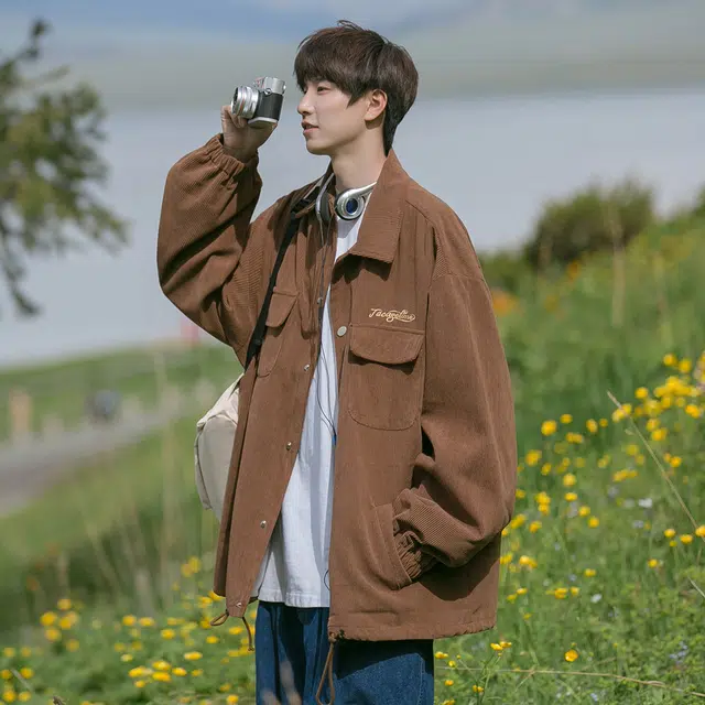 顶峰保罗 日系复古无性别主义纯色潮牌痞帅宽松工装简约时尚百搭翻领长袖休闲夹克外套 男女同款