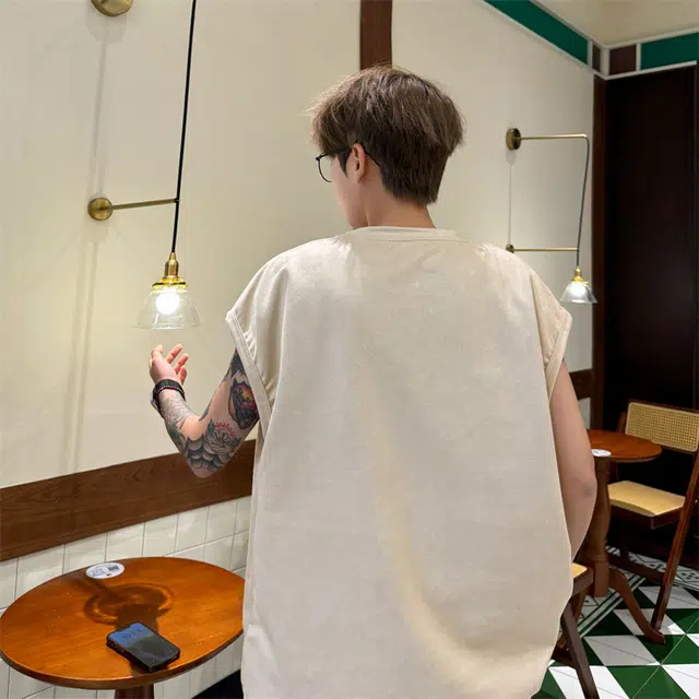 顶峰保罗 美式潮牌字母薄款舒适上衣服宽松凉感小众百搭高级感痞帅高街圆领坎肩无袖背心 男女同款
