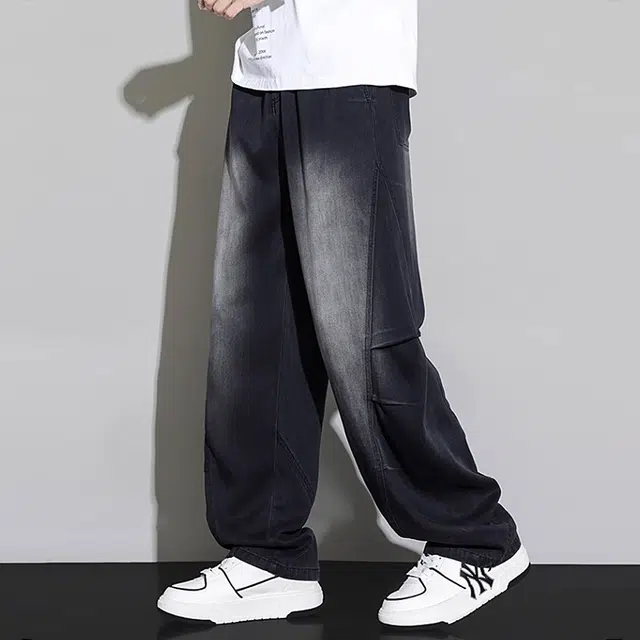 顶峰保罗 无性别主义水洗做旧美式潮流复古宽松直筒阔腿高街设计感休闲时尚百搭垂感潮牌牛仔裤 男女同款