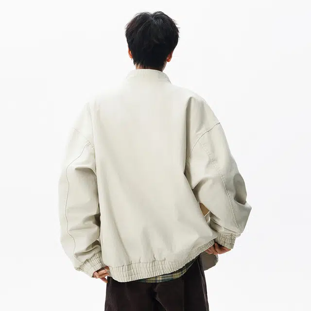 顶峰保罗 纯棉美式立领纯色工装飞行员无性别主义直筒宽松休闲通勤百搭上衣潮牌时尚高街长袖夹克外套 男女同款