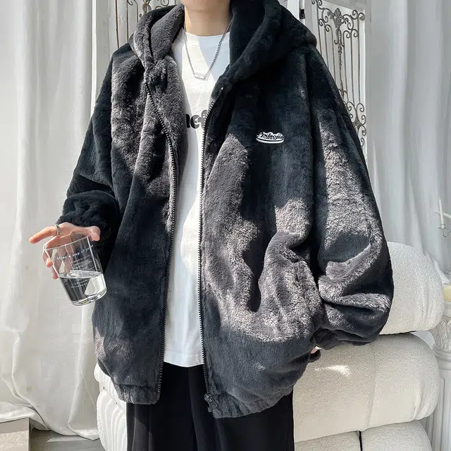 顶峰保罗 重磅金丝绒休闲开衫连帽潮无性别主义宽松大码百搭加绒加厚外套保暖厚实时尚长袖棉服 男女同款