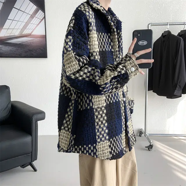 顶峰保罗 格子潮牌美式复古工装宽松休闲  运动外套无性别主义痞帅时尚百搭大码翻领夹克 男女同款