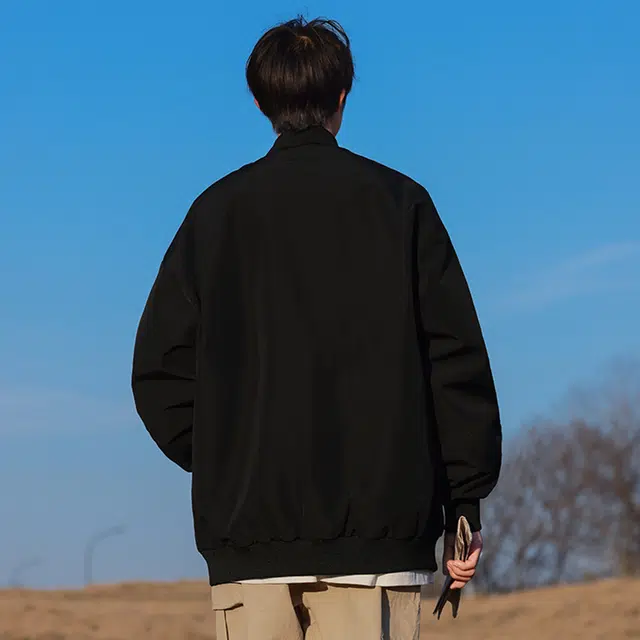 顶峰保罗 美式飞行纯色棒球领无性别主义直筒上衣外套宽松大码休闲百搭潮牌简约时尚痞帅长袖夹克 男女同款