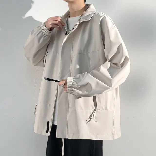 顶峰保罗 美式纯色工装直筒潮牌简约无性别主义休闲宽松翻领百搭时尚长袖夹克外套 男女同款