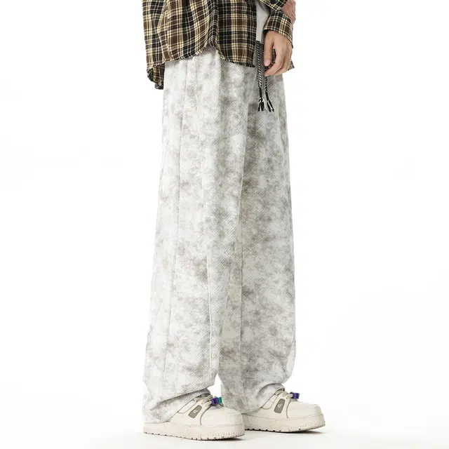 顶峰保罗 美式高街宽松大码长裤垂感复古做旧潮牌简约百搭显高显瘦痞帅直筒运动拖地休闲裤 男女同款