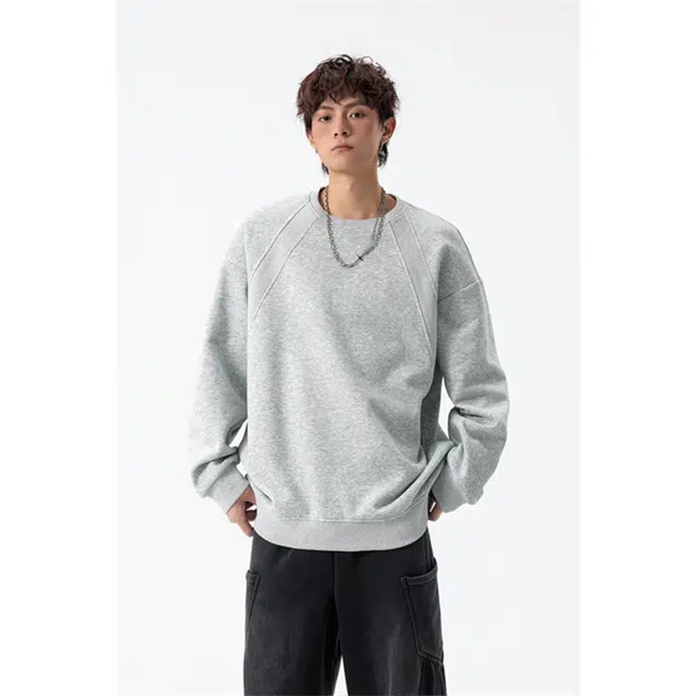 顶峰保罗 美式复古纯色高级设计感宽松休闲大码运动上衣无性别主义情侣秋季穿搭圆领卫衣 男女同款