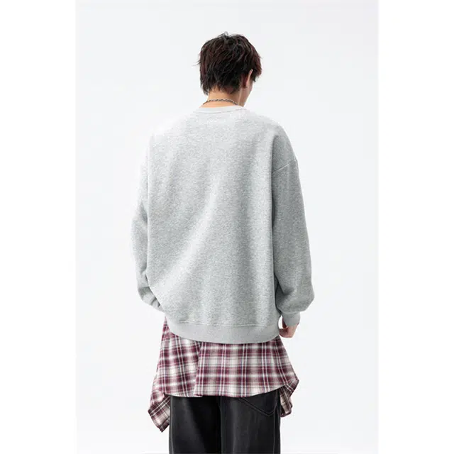 顶峰保罗 美式复古纯色高级设计感宽松休闲大码运动上衣无性别主义情侣秋季穿搭圆领卫衣 男女同款