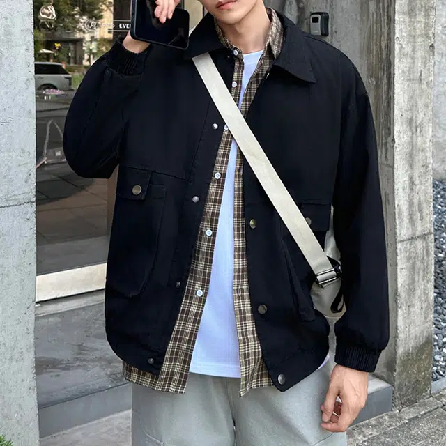 顶峰保罗 美式复古纯棉翻领重磅工装上衣外套无性别主义休闲潮牌宽松加肥加宽衬衣简约百搭纯色显高显瘦长袖夹克 男女同款