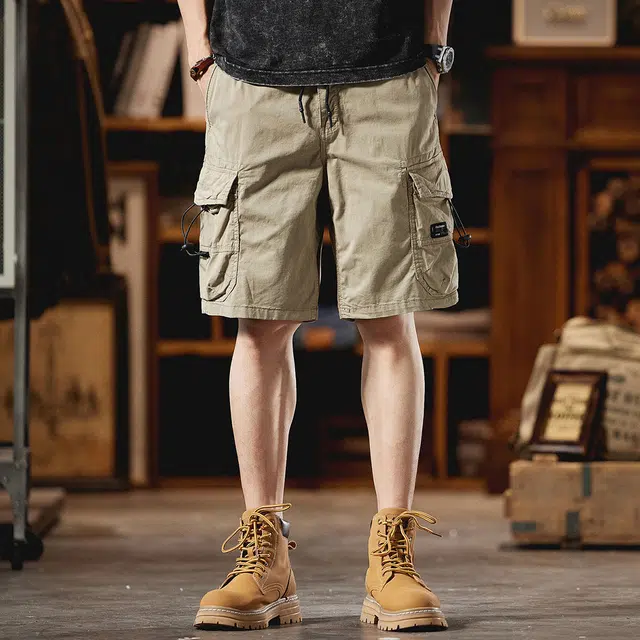 顶峰保罗 无性别主义工装美式高街复古外穿中裤潮牌运动宽松直筒五分裤潮流高级感休闲短裤 男女同款