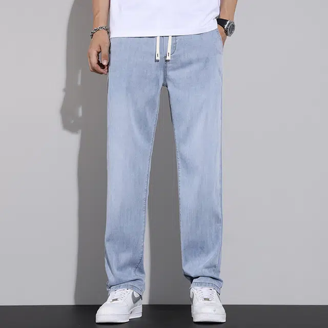 顶峰保罗 无性别主义天丝宽松美式潮牌阔腿薄款冰丝直筒休闲时尚百搭牛仔裤 男女同款