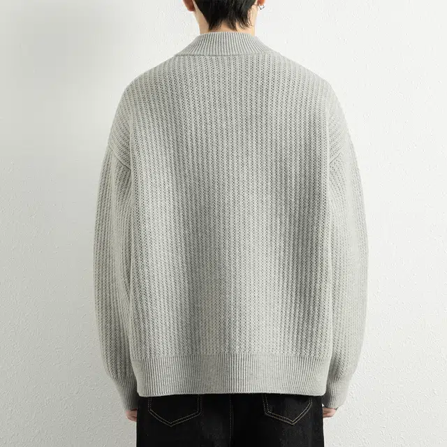 顶峰保罗 日系慵懒风潮牌立领双拉链开衫外套高街百搭无性别主义宽松大码休闲运动纯色上衣显高显瘦轻熟风毛衣 男女同款