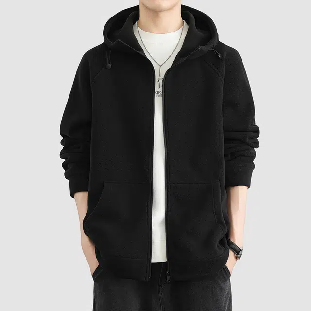 顶峰保罗 摇粒绒连帽开衫夹克外套无性别主义纯色宽松大码休闲运动上衣简约百搭潮牌显高显瘦长袖卫衣 男女同款