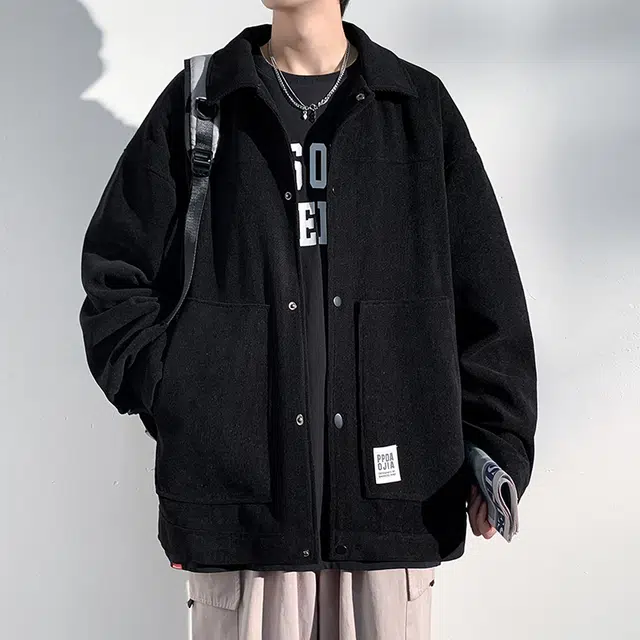 顶峰保罗 潮牌日系复古宽松休闲上衣外套无性别主义高级设计感痞帅翻领工装夹克外套 男女同款