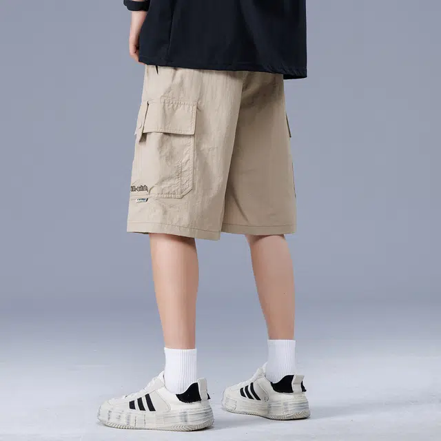 顶峰保罗 薄款沙滩马裤冰丝宽松大码中裤运动工装无性别主义五分裤子时尚百搭设计感潮流痞帅多口袋休闲短裤 男女同款