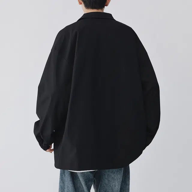 顶峰保罗 美式纯色翻领上衣无性别主义宽松休闲痞帅百搭潮牌衬衫式外套夹克 男女同款