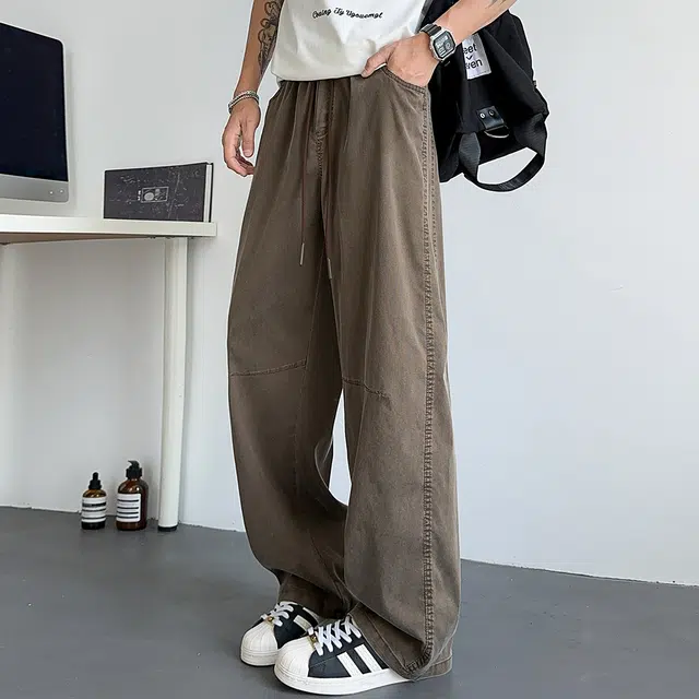 顶峰保罗 无性别主义轻薄凉感垂坠感阔腿长裤子直筒宽松时尚百搭系带亲肤透气高级感休闲裤 男女同款