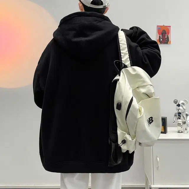 顶峰保罗 美式纯色潮牌宽松大码重磅开衫连帽无性别主义直筒痞帅简约百搭长袖卫衣 男女同款