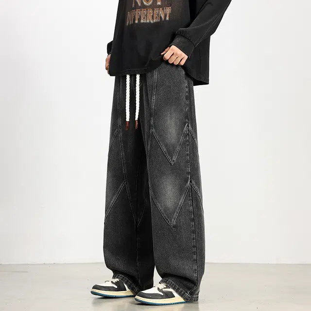 顶峰保罗 美式潮牌解构高级设计感宽松直筒阔腿情侣款潮流百搭水洗做旧通勤亲肤舒适痞帅牛仔裤 男女同款
