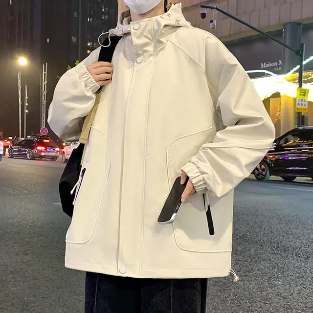 顶峰保罗 美式纯色拉链休闲工装飞行员长袖连帽无性别主义宽松百搭夹克外套 男女同款