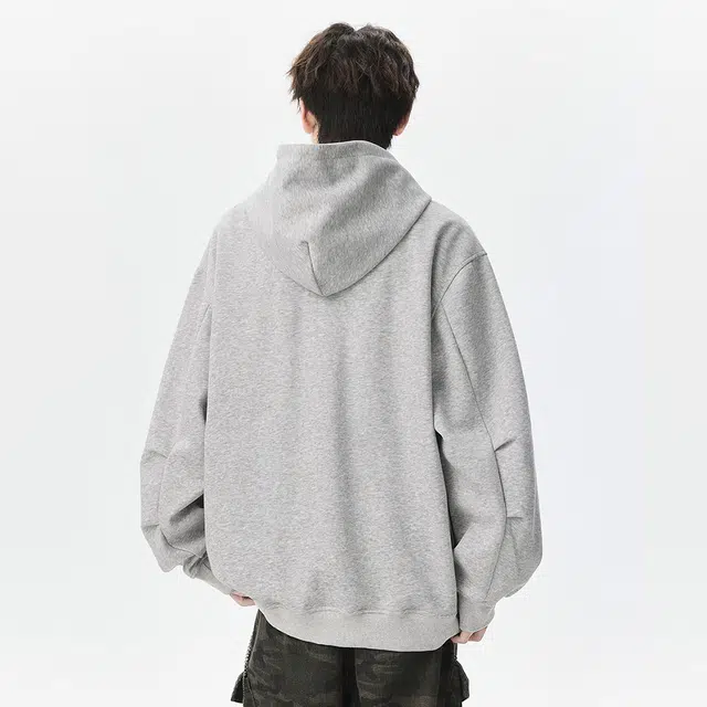 顶峰保罗 美式复古连帽潮牌高街百搭简约宽松纯色长袖卫衣 男女同款