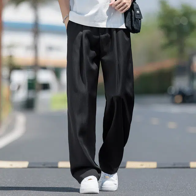 顶峰保罗 无性别主义冰丝凉感亲肤透气宽松直筒西裤美式潮流垂感长裤时尚百搭阔腿高级感休闲裤 男女同款