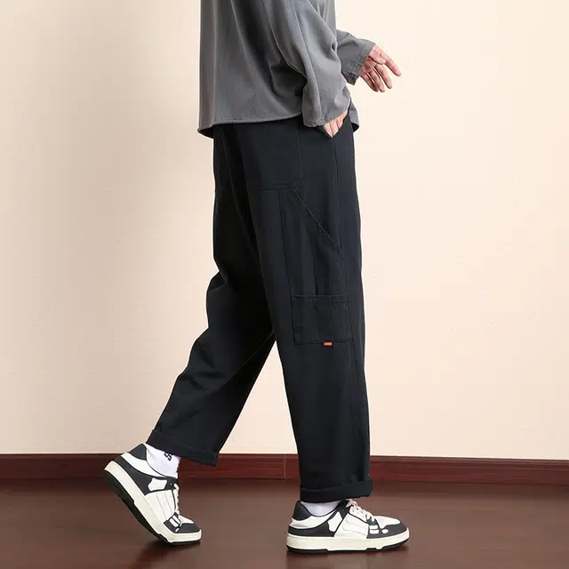 顶峰保罗 潮牌美式高街锥形九分直筒宽松工装裤无性别主义痞帅时尚简约百搭显高显瘦休闲裤 男女同款