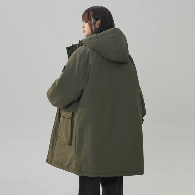 顶峰保罗 中长款石墨烯大口袋加厚外套工装连帽宽松百搭休闲纯色长袖棉服 男女同款