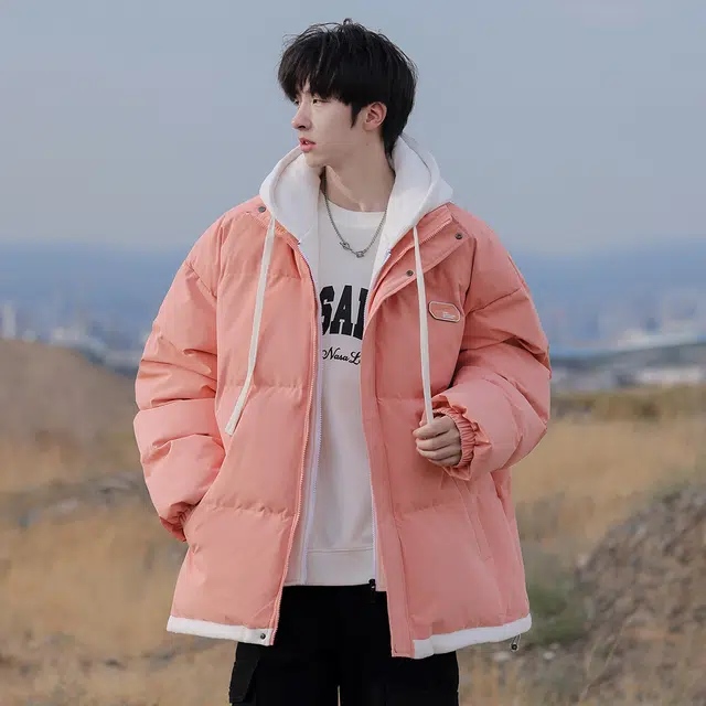 顶峰保罗 假两件拼接撞色休闲工装连帽面包服复古潮牌无性别主义直筒宽松百搭保暖大码厚实时尚长袖棉服 男女同款