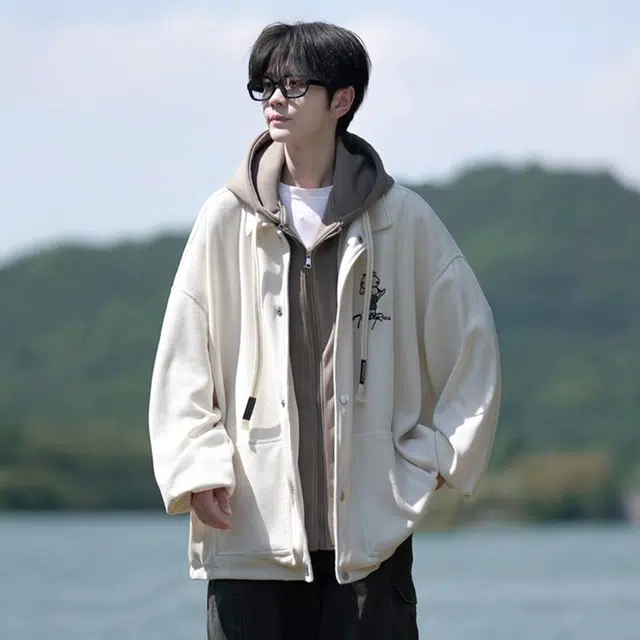 顶峰保罗 日系假两件棒球服宽松无性别主义童趣印花简约时尚小众设计感连帽长袖夹克外套 男女同款