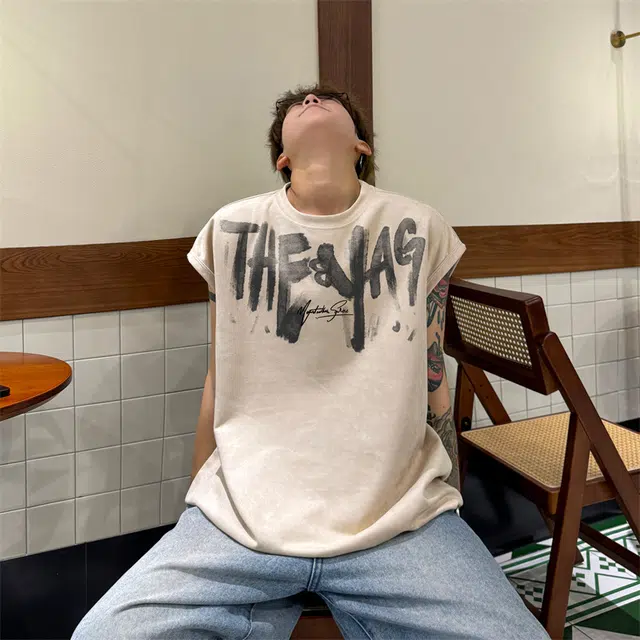 顶峰保罗 美式潮牌字母薄款舒适上衣服宽松凉感小众百搭高级感痞帅高街圆领坎肩无袖背心 男女同款