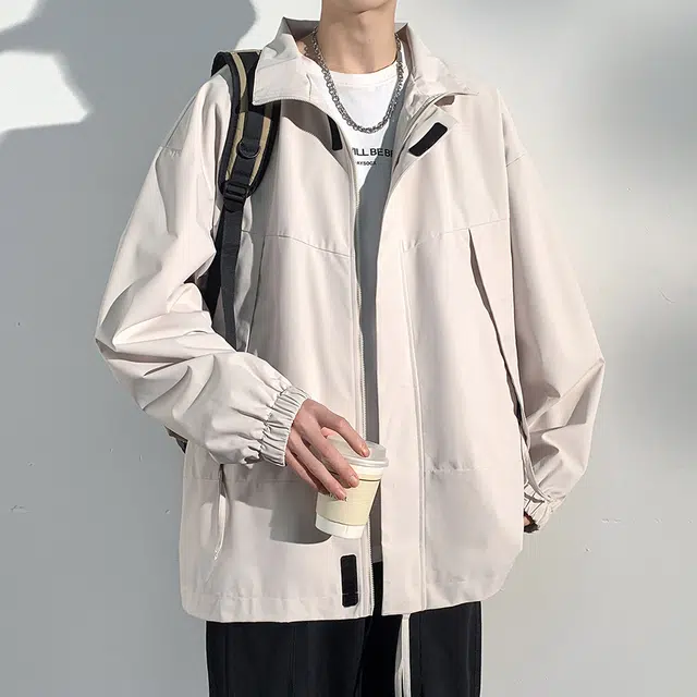 顶峰保罗 美式纯色工装直筒潮牌简约无性别主义休闲宽松翻领百搭时尚长袖夹克外套 男女同款