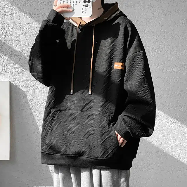 顶峰保罗 美式重磅复古拼接撞色小众设计简约百搭潮牌卫衣 男女同款