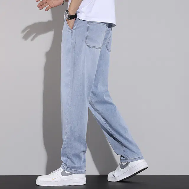 顶峰保罗 无性别主义天丝宽松美式潮牌阔腿薄款冰丝直筒休闲时尚百搭牛仔裤 男女同款