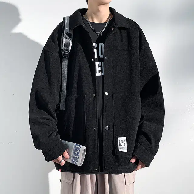 顶峰保罗 潮牌日系复古宽松休闲上衣外套无性别主义高级设计感痞帅翻领工装夹克外套 男女同款