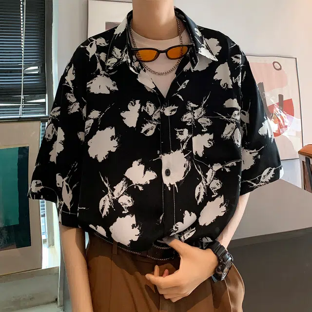 顶峰保罗 无性别主义美式度假夏威夷风薄款潮流痞帅速干碎花衬衣潮牌休闲百搭外套设计感亲肤透气高级感短袖衬衫 男女同款