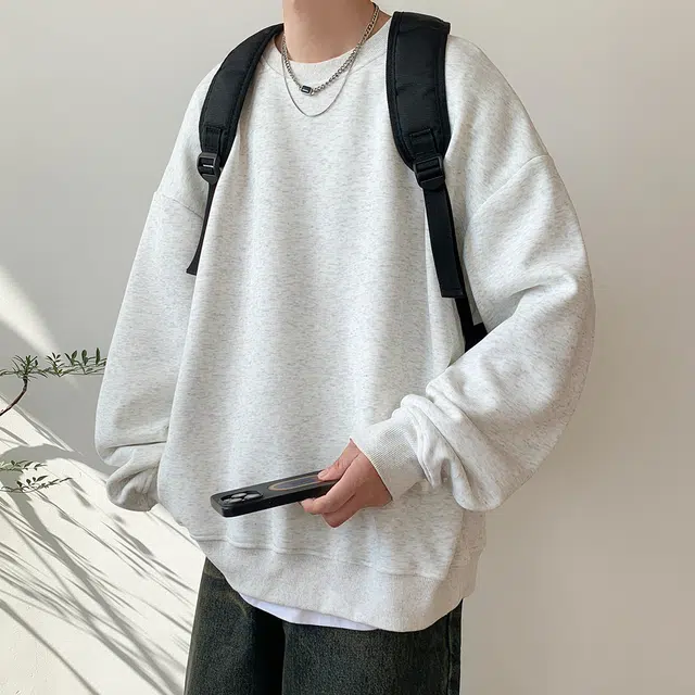 顶峰保罗  美式复古纯色高级设计感休闲大码运动上衣无性别主义直筒宽松百搭简约潮牌圆领卫衣 男女同款