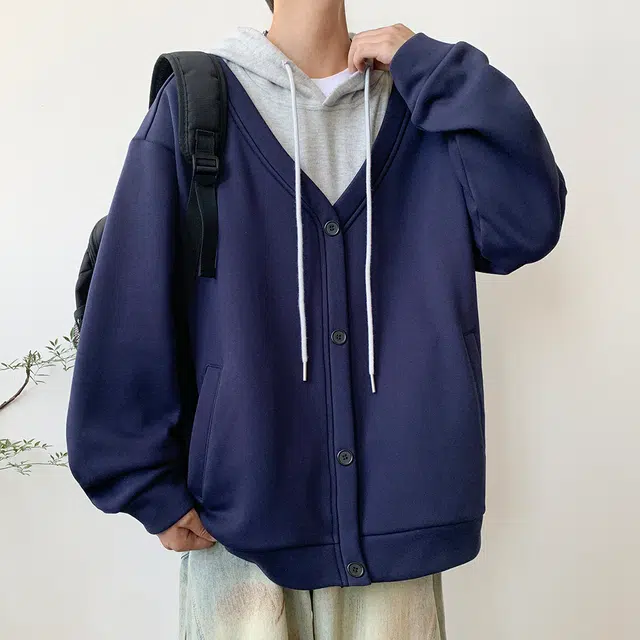 顶峰保罗 假两件拼接连帽宽松无性别主义美式潮牌休闲慵懒运动百搭长袖卫衣 男女同款