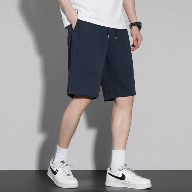 顶峰保罗 无性别主义冰丝薄款凉感亲肤透气宽松直筒中裤潮牌美式五分运动裤子时尚百搭垂感系带休闲短裤 男女同款