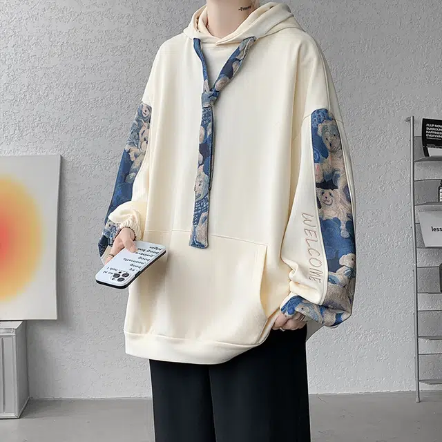 顶峰保罗 美式复古高级设计感小熊上衣外套卡通无性别主义秋季穿搭情侣款宽松休闲潮流百搭连帽卫衣 男女同款