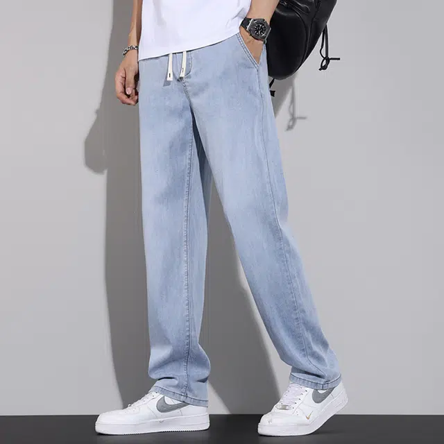 顶峰保罗 无性别主义天丝宽松美式潮牌阔腿薄款冰丝直筒休闲时尚百搭牛仔裤 男女同款