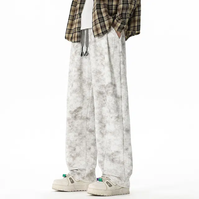 顶峰保罗 美式高街宽松大码长裤垂感复古做旧潮牌简约百搭显高显瘦痞帅直筒运动拖地休闲裤 男女同款