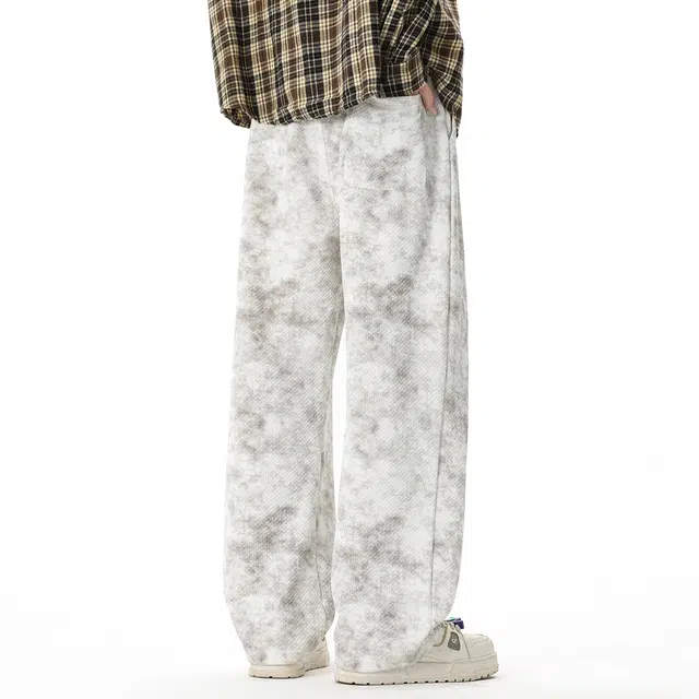 顶峰保罗 美式高街宽松大码长裤垂感复古做旧潮牌简约百搭显高显瘦痞帅直筒运动拖地休闲裤 男女同款