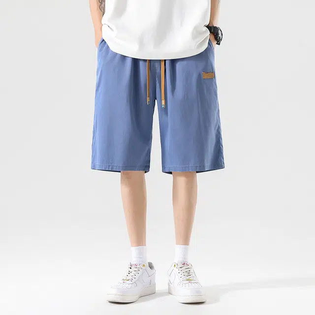 顶峰保罗 薄款宽松大码冰丝无性别主义五分裤显高显瘦弹力松紧腰直筒时尚舒适百搭透气速干休闲短裤 男女同款