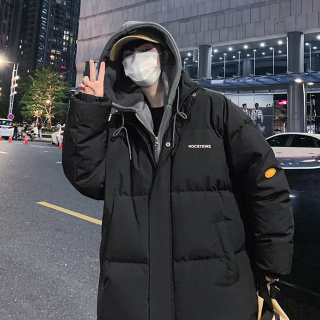 顶峰保罗 假两件拼接撞色休闲工装连帽长袖复古潮牌无性别主义直筒面包服宽松百搭加厚派克服保暖大码时尚棉服 男女同款