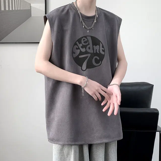 顶峰保罗 美式潮牌冰丝速干宽松无袖上衣薄款透气痞帅休闲跑步健身运动凉感舒适坎肩背心 男女同款