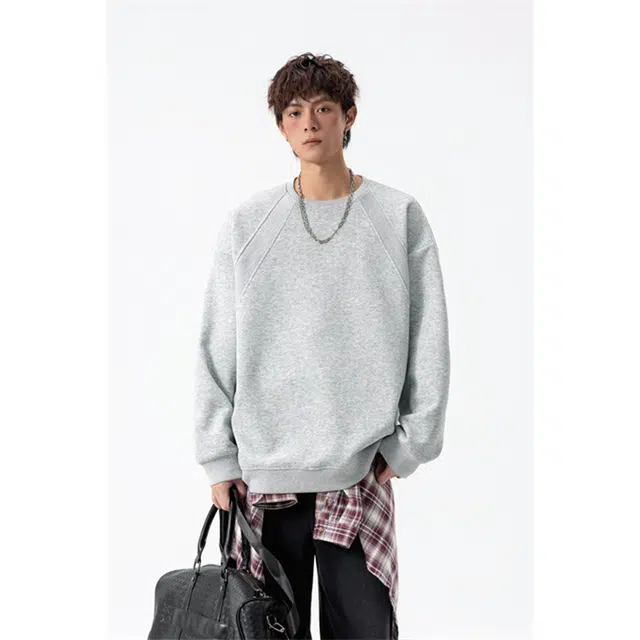 顶峰保罗 美式复古纯色高级设计感宽松休闲大码运动上衣无性别主义情侣秋季穿搭圆领卫衣 男女同款