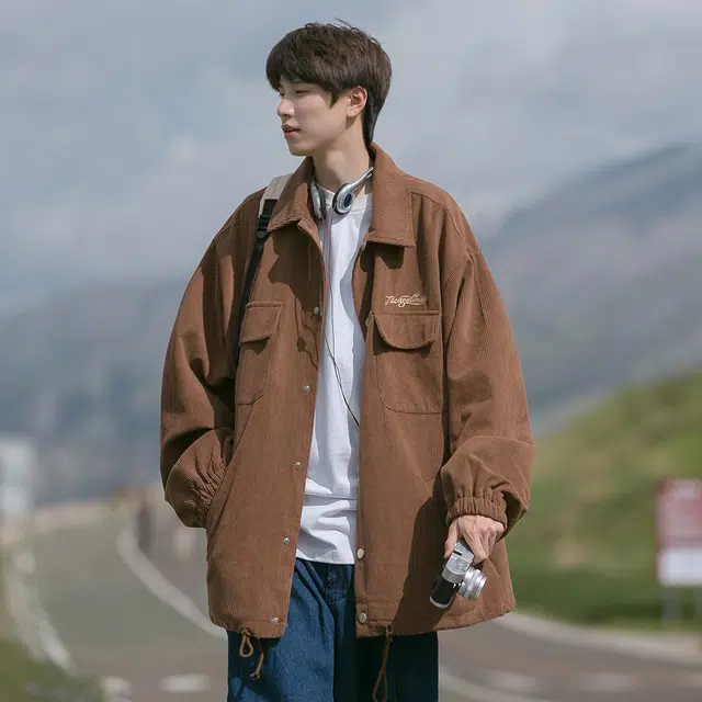 顶峰保罗 日系复古无性别主义纯色潮牌痞帅宽松工装简约时尚百搭翻领长袖休闲夹克外套 男女同款