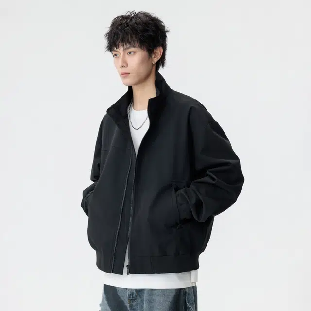 顶峰保罗 美式潮牌纯色高级感宽松休闲秋冬防风保暖上衣外套无性别主义潮流百搭日常通勤痞帅翻领夹克 男女同款